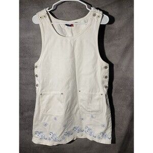 Vtg 90s JL NY Sport White Denim Jumper Dress M Embroidered Butterfly Overall